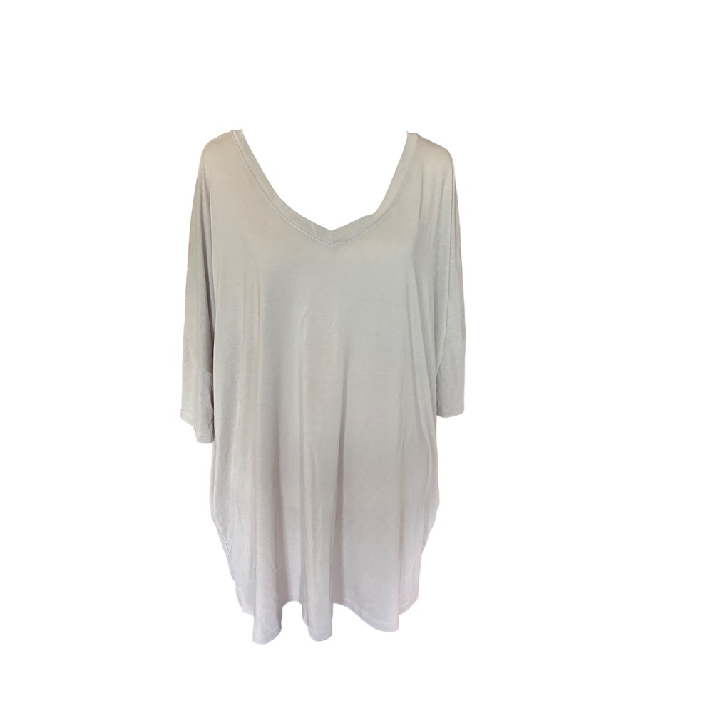 Rokoko by Dazz Womens Oversized V-Neck Tunic Top Pockets Light Gray 3/4 Sleeve